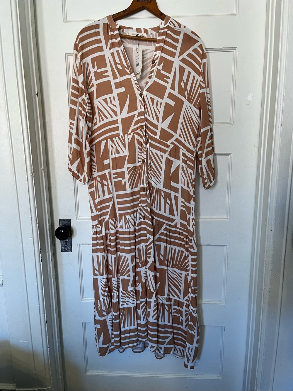Geometric Maxi Dress in Brown & White